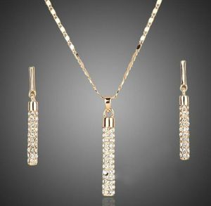 conjuntos de joyas de diamantes de imitación de oro al por mayor-18 K chapado en oro pendientes de diamantes colgante collar conjuntos marca elemento moda Rhinestone conjunto de joyas para mujeres