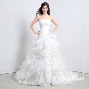 Mode Vit Elfenben Stropplös Sweetheart Lace Up Wedding Dress Mermaid Organza Bridal Gowns Party Dress for Wedding