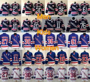 Chandail De Hockey pour Hommes 10 PANARIN # 24 KAKKO # 27 McDonagh # 30 Lundqvist # 36 Zuccarello # 76 SKJEI # 93 Zibanejad Sweat-Shirts pour Hommes Respirant À Manches Longues,93,XL