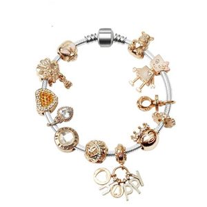 charm bracelet Silver Rose Gold Charms Bead for European Bracelets Bella Pendant Accessories Bangle Valentine Gift Diy Wedding Jewelry