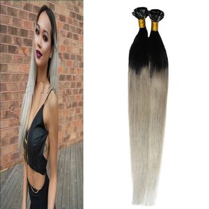 T1B grey grey ombre human hair Nail U Tip Capsule Human Hair Extension g strands silver pre bonded hair extensions