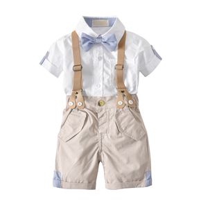 Wholesale kid boys clothing sets resale online - New Arrival Boys Clothing Set Kids White T shirt with Bow Tie and Suspender Shorts Formal Children Clothes