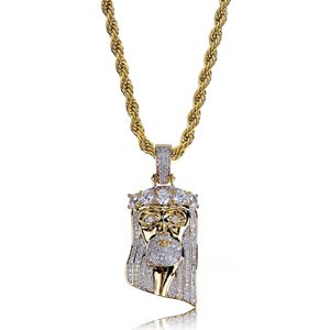 NIEUWE KOPER GOUD COLOR PLATED ICED OUT JEZUS GEZICHT Hanger Ketting Micro Pave CZ Stone Hip Hop Bling Sieraden