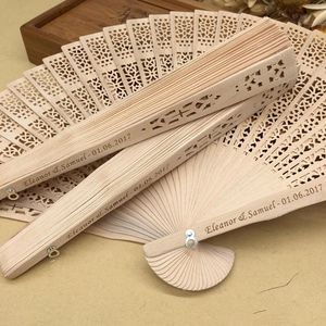 Wholesale personalized hand fans for sale - Group buy in bulk personalized wood wedding favours fan party give aways sandalwood folding hand fans