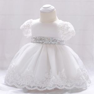 Wholesale embroidered lace gown resale online - Baby girls party dress kids white lace embroidered short sleeve tutu dresses baby sequins bows princess dress girls birthday dress A01537