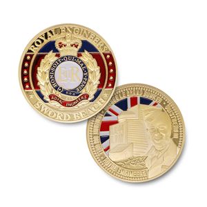 WWII Francja Miecz Plaża Pamiątkowe Wyzwanie Euro Royal Inżynierowie D Day Gold Plated Pamiętna obudowa metalowa wartość monety