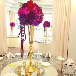 Wholesale Hot sell tall gold Slim metal flower vase , trumpet vases centerpieces for wedding & event home decoration LLFA