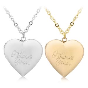 Jag älskar dig hjärta locket halsband silver guldkedja hemlig meddelande foto box hjärta kärlek pendants för kvinnor mode smycken