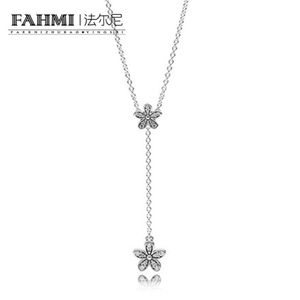blütenschmuck großhandel-FAHMI S925 Sterling Silber Sakura Blume Halsketten Anhänger Kirschblüten Mit Kette Halsband Halskette Schmuck Kragen CZ