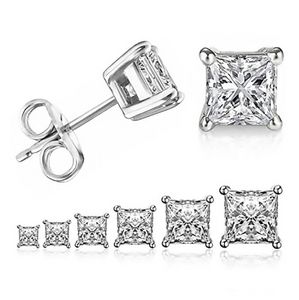 Classical Four Claw Infinity Luxury Jewelry Sterling Silver Princess Cut White Topaz Square CZ Multi Size Gemstones Women Stud Earring