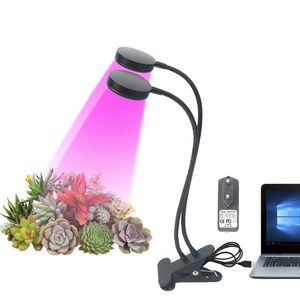 ingrosso crescere luci uk-LED Grow Light Lampada per la crescita delle piante USB Dual Head W con clip Lampada flessibile a collo di cigno per serra interna con spina EU UK UK