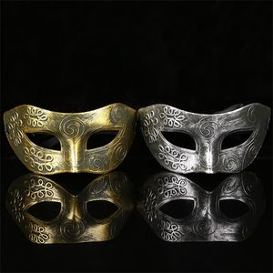 Halloween Archaize Golden Silvery Bronze Man Half Gezichtsmasker Platte Hoofd Gesneden Maskers Oude Rome Masquerade Dance Party Supplies xx BB