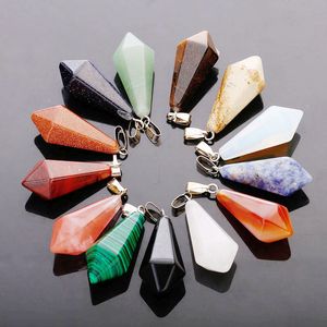 Mode zeshoekige bullet traan ketting charms hanger natuurlijke kristallen kwarts steen chakra kralen sieraden voor vrouwen gratis verzending