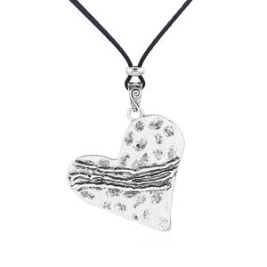 1pcs antika silver stora abstrakta charms hjärta hängsmycke krage svart faux mocka läder rep kedja halsband smycken
