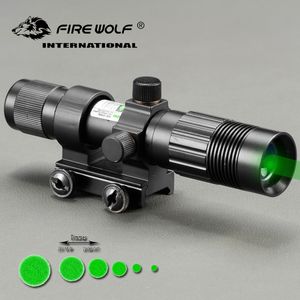 FIRE WOLF Tactical Optics Hunting Green Laser Flashlight Designator Night Vision with Remote Switch RifleScope Ring