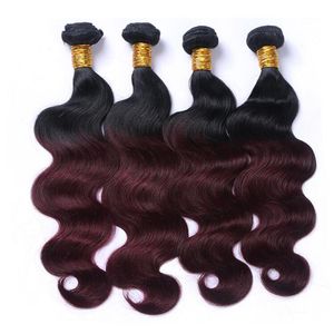 1B J Dark Wine Ombre Hair Bundles Body Wave Brazilian Ombre Colored Human Hair Weave Bundles Hair Extension Inch