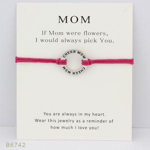 pulseras de alegría al por mayor-Tono de plata Cheer Mom Charm Bracelets Bangles para mujeres niñas Joyería de declaración ajustable de la amistad con tarjeta