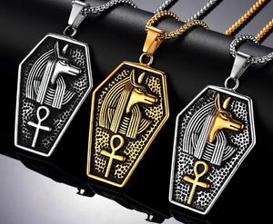 мужские религиозные кулон ожерелья оптовых-Ретро серебро античный черный мужчины нержавеющая сталь древний Анубис египетский фараон Коптский АНК крест религиозный кулон ожерелье