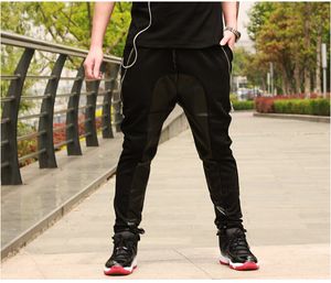 düşürmek kası pantolon erkekler toptan satış-Erkek pantolon moda deri damla kasık erkekler sweatpants jogger hip hop harem baggy pyrex