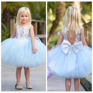 Wholesale tutus for flower girls resale online - 2021 Short Tulle Ball Gown Flower Girl Dresses Silver Sequins Top Sleeveless Knee Length Children Princess Tutu Baby Pageant Party Gowns