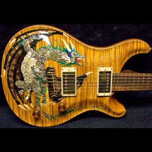 Dragon Violin Amber Flame Maple Top Electric Guitar No Inlay Double Locking Tremolo Wood Body Binding
