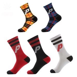 New Original Letter P Unisex Street Skateboard Socks Novelty Funny Lattice Motion Street Color Sock Personality Hip Hop Long Tube Stockings