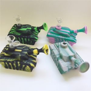Silicone tank bubbler bong Mini Dab Rig Water Pipes Hookah With Glass Bowl Food Grade Silicone Bongs mm joint in stock