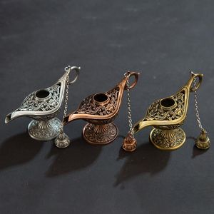 yağ koku lambaları toptan satış-Klasik Nadir Hollow Legend Aladdin Sihirli Genie Lambaları buhurdan Tütsü Brülörler Heykelcik Vintage Dileğiyle Kandil Ev Dekor Hediye Koku