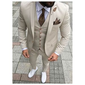 Fashionable Groom Tuxedos Notch Lapel Handsome Groomsmen Beige Suits Fit Man Suit Wedding Men s Bridegroom Jacket Pants Vest Tie NO