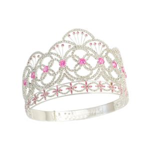 Crown Miss Teen USA Pink Color CZ Stone Rhinestone Crystal Verstelbare Hoofdband Bruids Bruiloft Haar Sieraden Tiaras Pageant Queen Crown MO237