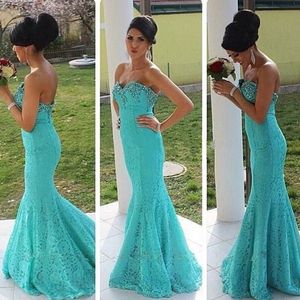 Wholesale floor length embellished dress for sale - Group buy Strapless Mermaid Lace Prom Dresses Sweetheart Sleeveless Crystals Embellished Neck Trumpet Vintage Evening Party Gowns Floor Length