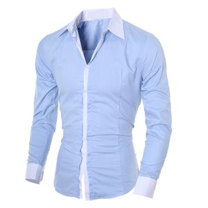 vahşi sığdır toptan satış-Erkek Casual Gömlek Katı Renk Slim Fit Uzun kollu Üst Bluz Kore Tarzı Yabani Gömlek