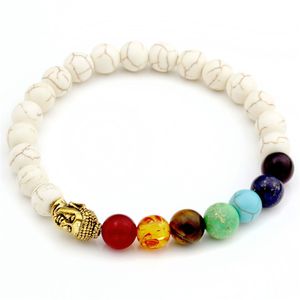 bijoux perlen großhandel-8mm weißer Stein schwarz Lava Perlen Chakra Heilung Balance Buddha Bouddha Armband Yoga Reiki Gebet Bijoux Muttertag