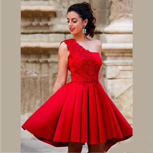 Wholesale red satin homecoming dress for sale - Group buy New Arrival Red Mini Short A Line Homecoming Dresses One Shoulder Beautiful Satin Graduation Party Dresses Sweet Dresses