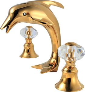 ingrosso maniglia del delfino-Liberi la nave Ti gold WIDESPREAD LAVATORY LAVELLO DA BAGNO dolphin FAUCET miscelatore Crystal maniglie deck mounted new