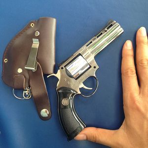 Pistol Gun 0.6:1 scale Revolver Shaped Smoking Windproof Lighter Refillable Butane Gas Jet torch Flame Lighter Free Shipping + holster