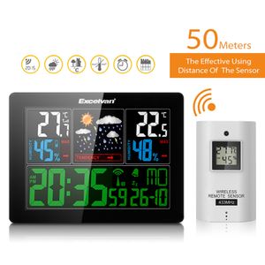 Excelvan Color Wireless Weather Station med prognos temperatur fuktighet EU kontaktalarm och snooze termometer hygrometer klocka