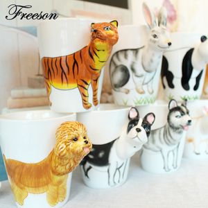 Mäktig keramisk kaffe mjölk te rån kreativ present d djur form handmålade hjort giraff ko kanin hund katt kamel elefant kopp