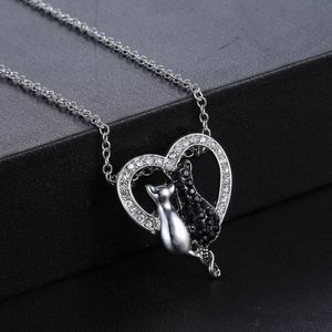 Diamant kristall par katt hjärta halsband silver hänge kedja kvinnor halsband mode smycken gåva kommer och sandiga