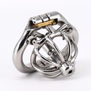 Magic lock new chastity devices with spikes anti off ring stainless steel Super small male chastity device Short Cock Cage For Men Arc Base