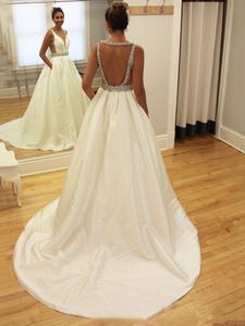 Bröllopsklänning A Line Backless Matt Satin Bröllopsklänning Anpassad Made Bridal Gown Vestido de Noiva