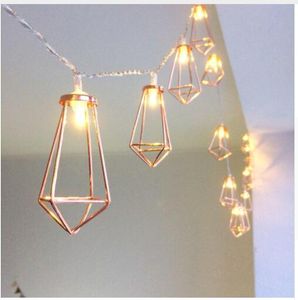Retro Iron Metal Diamond LED Fairy String Lights Battery Xmas Holiday Wedding Party Woondecoratie LED s Lantern String Lamps