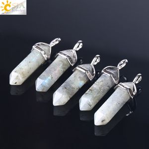 CSJA PC Gratis Verzending Mannen Vrouwen Sieraden Natuurlijke Gemstone Labradorite Spectrolite Gems Stone Hexagonal Charms Hanger For Necklace F395