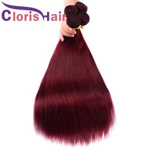 99J Malaysian Virgin Weave Burgundy Silky Straight Mink Human Hair Bundles Colored Wine Red Sew In Hair Extensions Deals