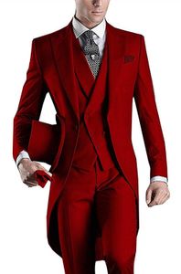 Rano Style Czerwony Groom Tuxedos Eiegant Mężczyźni Odzież Ślubna Wysokiej Jakości Mężczyźni Formalny Prom Party Garnitur Kurtka Spodnie Kamizelka Kamizelka