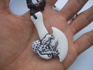 12pcs White Faux Yak Bone Powder Resin Carving Eagle Axe Pendant Necklace