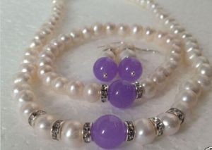 ingrosso set di collana di perle akoya e set per orecchini-7 mm bianco Akoya Culturale perla lavanda giada del braccialetto della collana Un Set