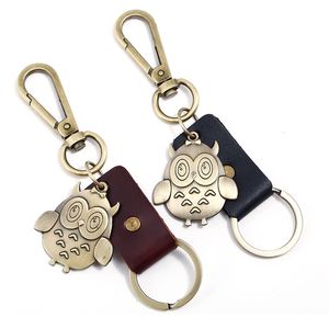 Tecknade uggla läder nyckelring Keychain Kit innehåller svart och brunt läder personifierad Lethera nyckelring med snabba avtagbara nyckelringar ringar
