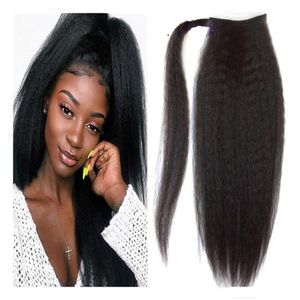 Wholesale long hairpiece pony tails for sale - Group buy 1PC Kinky Straight Hair Ponytails Clip In Long Straight Hairpieces Brazilian Human Hair Wrap Around Pony tails Hair Extensions natural color