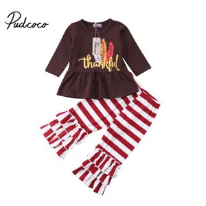 roupas de ação de graças bebê venda por atacado-Ação de Graças Kid Baby Girl Set Outono Quente Vestido Tops Tarja Ruffle Pants Outfit Roupas A